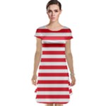 Horizontal Stripes - White and Alizarin Red Cap Sleeve Nightdress