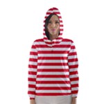 Horizontal Stripes - White and Alizarin Red Hooded Wind Breaker (Women)