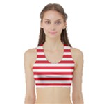 Horizontal Stripes - White and Alizarin Red Women s Sports Bra with Border