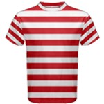 Horizontal Stripes - White and Fire Engine Red Men s Cotton Tee