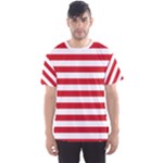 Horizontal Stripes - White and Fire Engine Red Men s Sport Mesh Tee