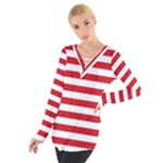 Horizontal Stripes - White and Fire Engine Red Women s Tie Up Tee