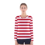 Horizontal Stripes - White and Fire Engine Red Women s Long Sleeve T-shirt