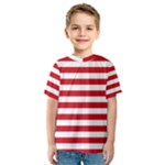 Horizontal Stripes - White and Fire Engine Red Kid s Sport Mesh Tee