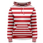 Horizontal Stripes - White and Fire Engine Red Women s Pullover Hoodie