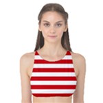 Horizontal Stripes - White and Fire Engine Red Tank Bikini Top