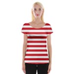 Horizontal Stripes - White and Fire Engine Red Women s Cap Sleeve Top