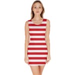 Horizontal Stripes - White and Fire Engine Red Bodycon Dress