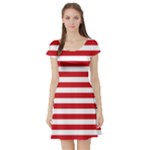 Horizontal Stripes - White and Fire Engine Red Short Sleeve Skater Dress