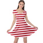 Horizontal Stripes - White and Fire Engine Red Cap Sleeve Dress