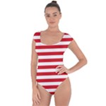 Horizontal Stripes - White and Fire Engine Red Short Sleeve Leotard (Ladies)