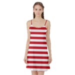 Horizontal Stripes - White and Fire Engine Red Satin Night Slip