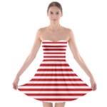 Horizontal Stripes - White and Fire Engine Red Strapless Bra Top Dress