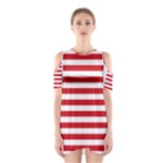 Horizontal Stripes - White and Fire Engine Red Women s Cutout Shoulder Dress