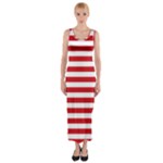 Horizontal Stripes - White and Fire Engine Red Fitted Maxi Dress