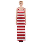 Horizontal Stripes - White and Fire Engine Red Maxi Thigh Split Dress