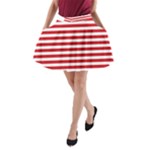 Horizontal Stripes - White and Fire Engine Red A-Line Pocket Skirt