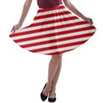 Horizontal Stripes - White and Fire Engine Red A-line Skater Skirt