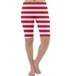 Horizontal Stripes - White and Fire Engine Red Cropped Leggings