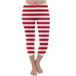 Horizontal Stripes - White and Fire Engine Red Capri Winter Leggings