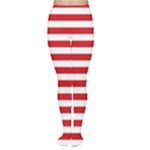 Horizontal Stripes - White and Fire Engine Red Women s Tights