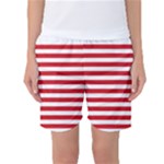 Horizontal Stripes - White and Fire Engine Red Women s Basketball Shorts