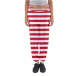 Horizontal Stripes - White and Fire Engine Red Women s Jogger Sweatpants