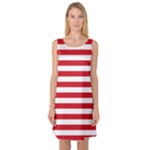 Horizontal Stripes - White and Fire Engine Red Sleeveless Satin Nightdress