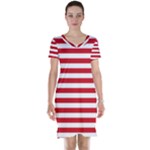 Horizontal Stripes - White and Fire Engine Red Short Sleeve Nightdress