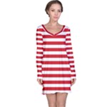 Horizontal Stripes - White and Fire Engine Red Long Sleeve Nightdress