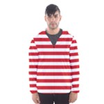 Horizontal Stripes - White and Fire Engine Red Hooded Wind Breaker (Men)