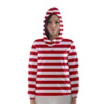 Horizontal Stripes - White and Fire Engine Red Hooded Wind Breaker (Women)