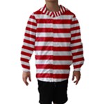 Horizontal Stripes - White and Fire Engine Red Hooded Wind Breaker (Kids)