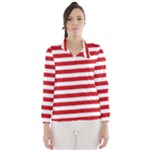 Horizontal Stripes - White and Fire Engine Red Wind Breaker (Women)