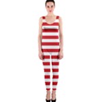 Horizontal Stripes - White and Fire Engine Red OnePiece Catsuit