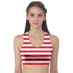 Horizontal Stripes - White and Fire Engine Red Women s Sports Bra