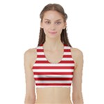 Horizontal Stripes - White and Fire Engine Red Women s Sports Bra with Border