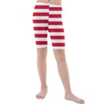 Horizontal Stripes - White and Fire Engine Red Kid s Mid Length Swim Shorts