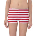 Horizontal Stripes - White and Fire Engine Red Reversible Boyleg Bikini Bottoms