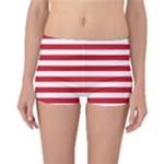 Horizontal Stripes - White and Fire Engine Red Boyleg Bikini Bottoms