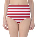 Horizontal Stripes - White and Fire Engine Red High-Waist Bikini Bottoms