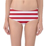 Horizontal Stripes - White and Fire Engine Red Mid-Waist Bikini Bottoms