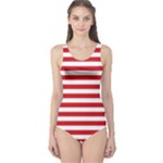 Horizontal Stripes - White and Fire Engine Red One Piece Swimsuit