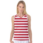 Horizontal Stripes - White and Fire Engine Red Women s Basketball Tank Top