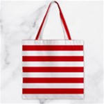 Horizontal Stripes - White and Fire Engine Red Zipper Grocery Tote Bag