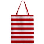 Horizontal Stripes - White and Fire Engine Red Zipper Classic Tote Bag