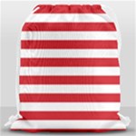 Horizontal Stripes - White and Fire Engine Red Drawstring Bag (Large)