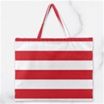 Horizontal Stripes - White and Fire Engine Red Zipper Large Tote Bag