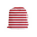 Horizontal Stripes - White and Fire Engine Red Drawstring Pouch (L)