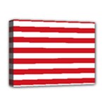 Horizontal Stripes - White and Fire Engine Red Deluxe Canvas 16  x 12  (Stretched)